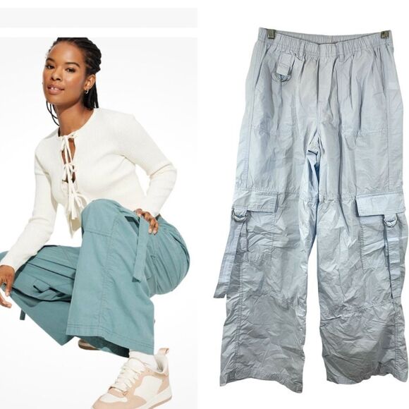 Wild Fable ladies cargo wide leg utility pants blue small cotton y2k style 90s - Picture 13 of 13